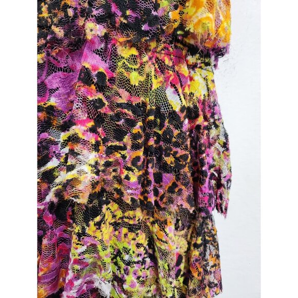 Adore Womens Tank Top Large Tiered Ruffle Lace Animal Print Grunge Whimsygoth - Picture 3 of 8